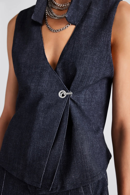 DELARA FAUX DENIM CONTRAST VEST