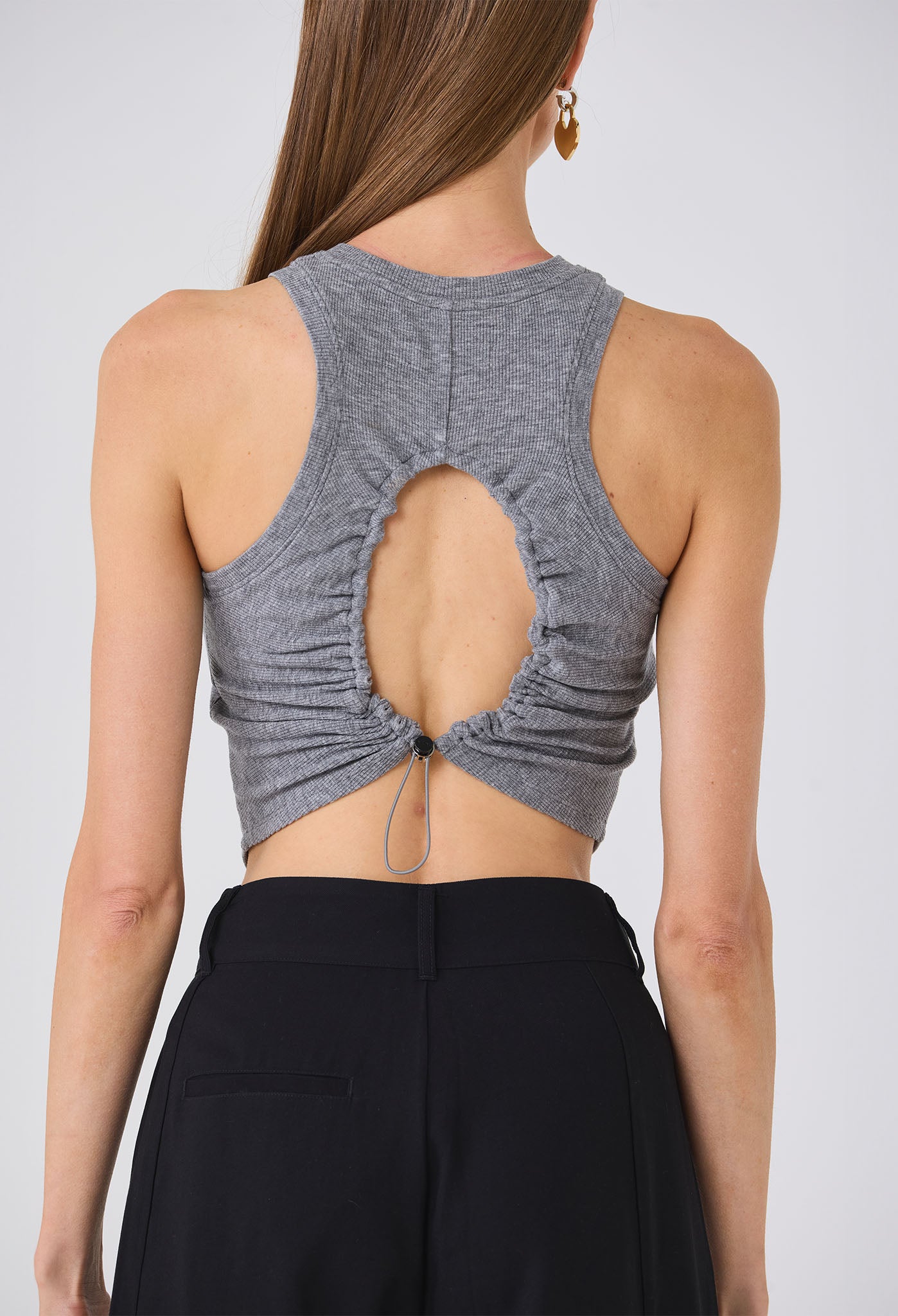 EFFY RUCHED BACK TANK HEATHER GREY