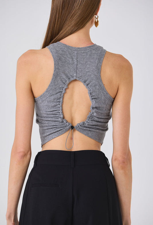 EFFY RUCHED BACK TANK HEATHER GREY