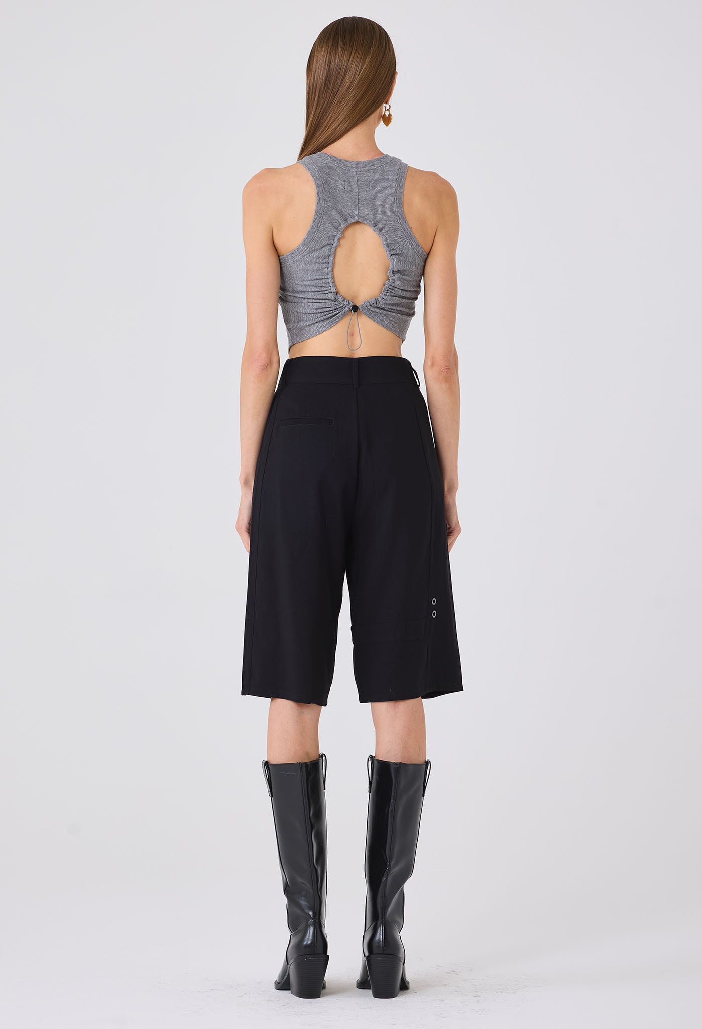 EFFY RUCHED BACK TANK HEATHER GREY