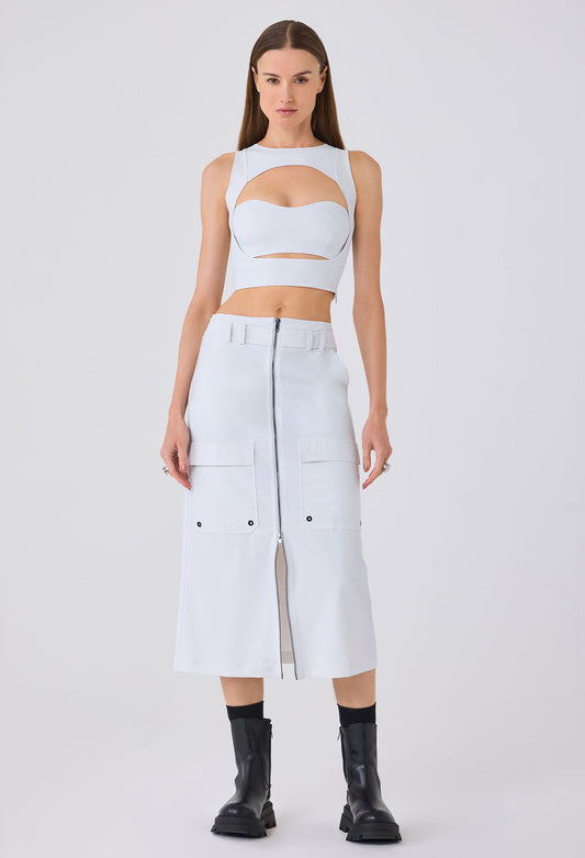 ROWAN CARGO MIDI SKIRT WHITE