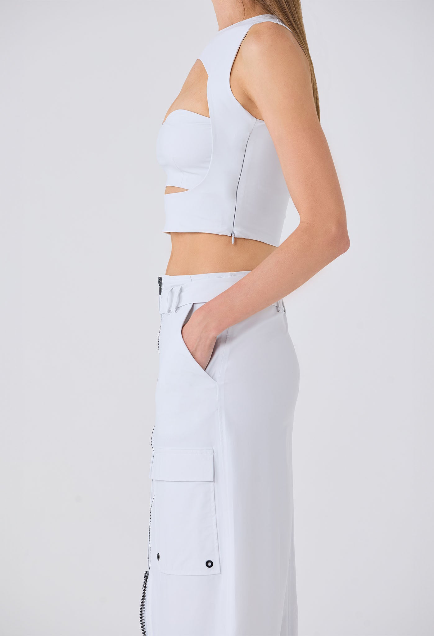 ROWAN CARGO MIDI SKIRT WHITE