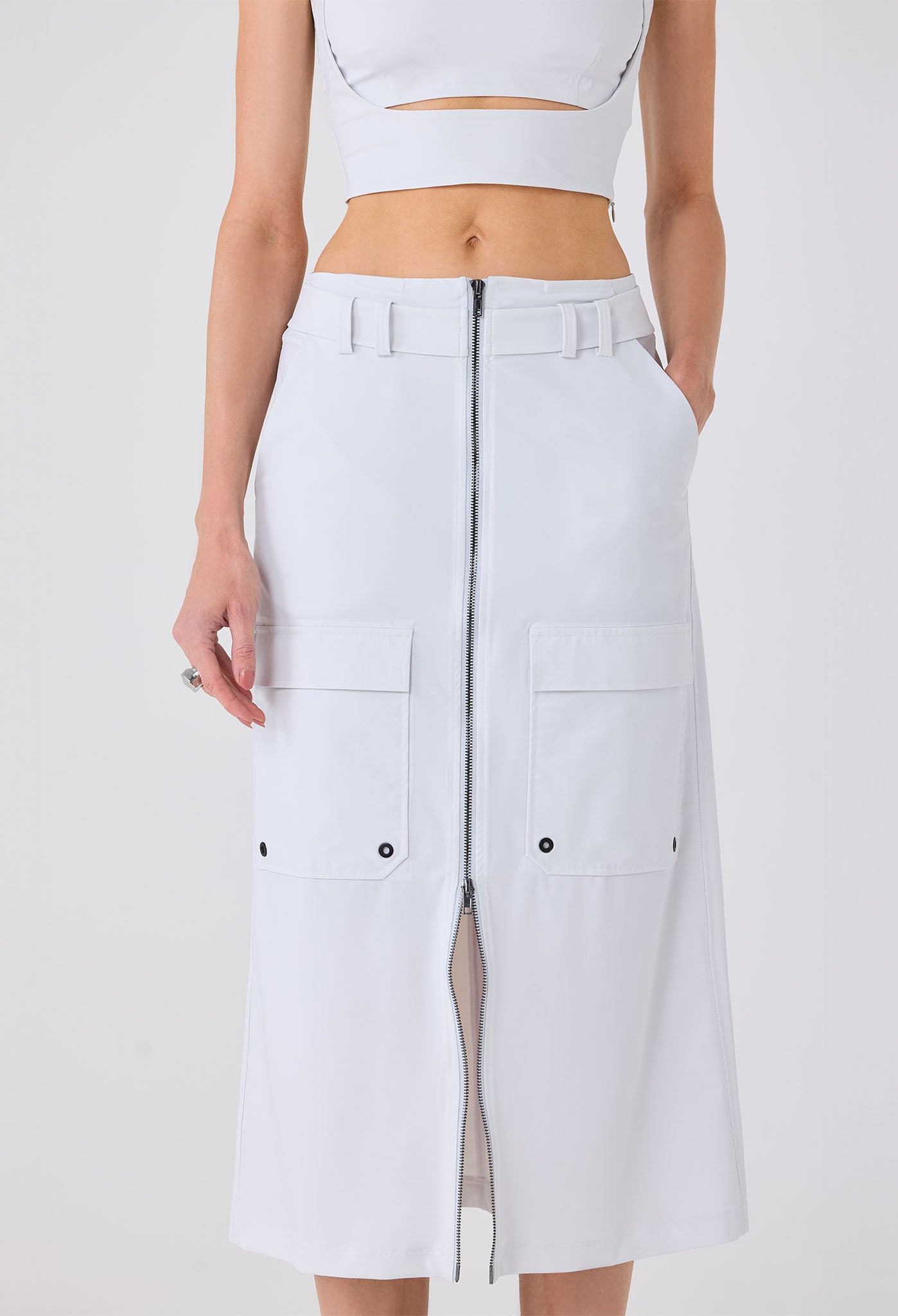 ROWAN CARGO MIDI SKIRT WHITE