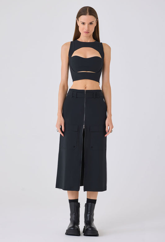ROWAN CARGO MIDI SKIRT BLACK