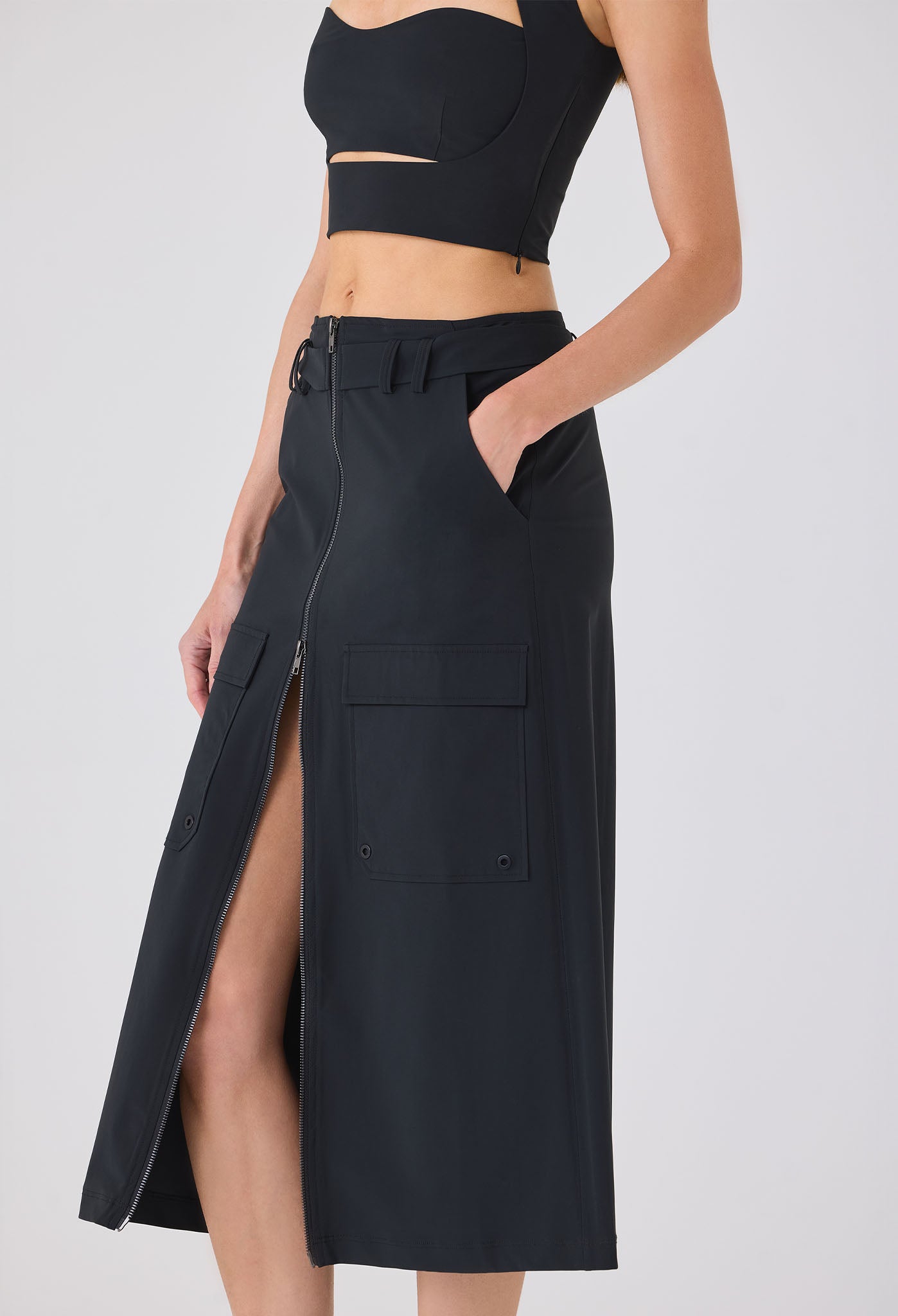 ROWAN CARGO MIDI SKIRT BLACK