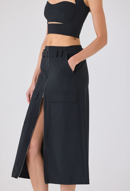 ROWAN CARGO MIDI SKIRT BLACK