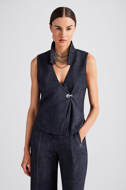 DELARA FAUX DENIM CONTRAST VEST