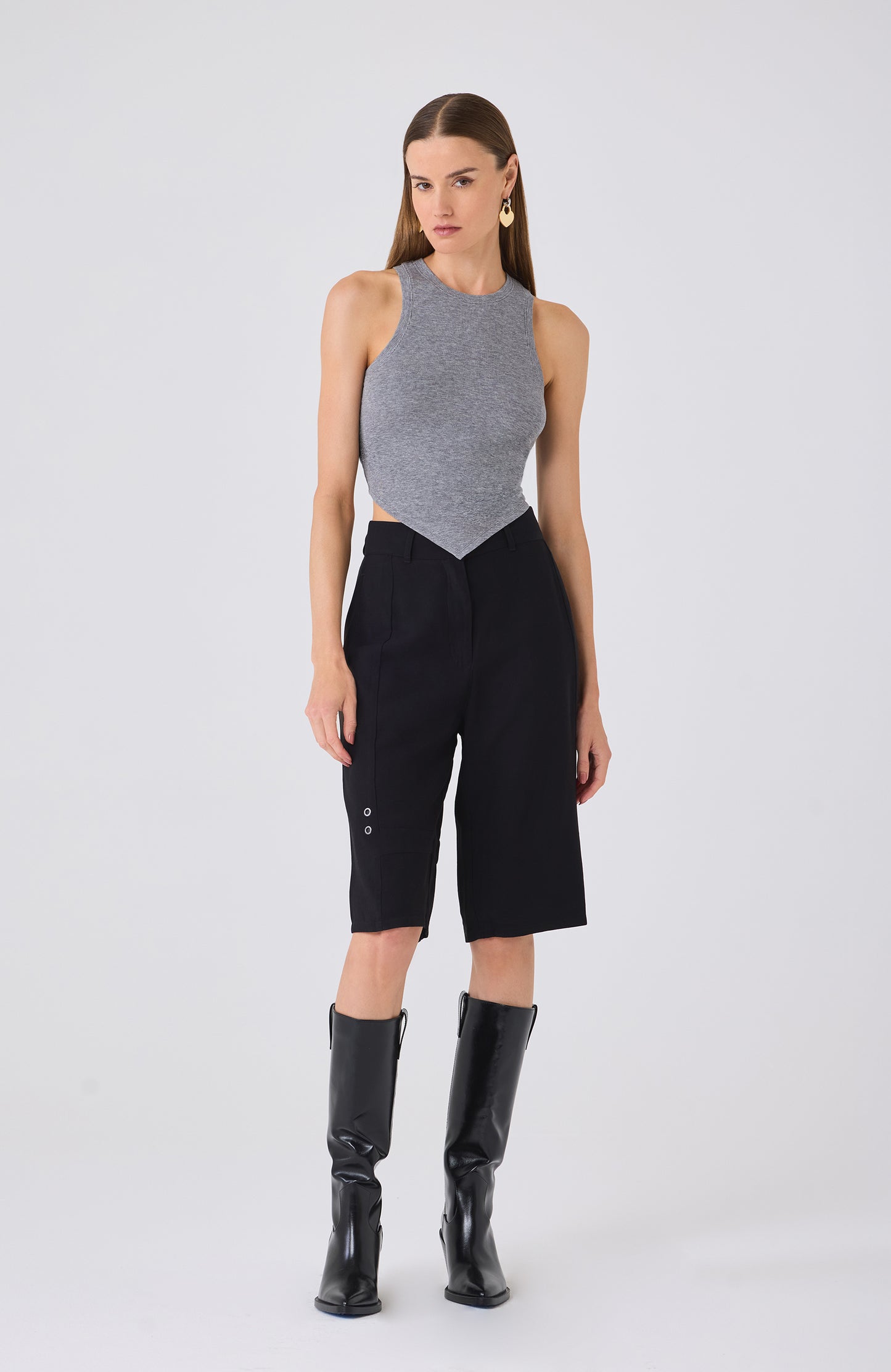 EFFY RUCHED BACK TANK HEATHER GREY