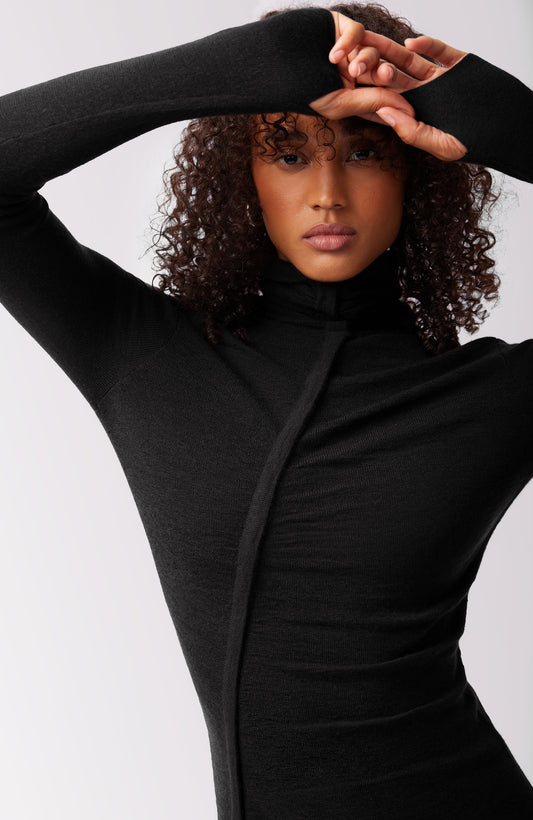 JAQUELYN TISSUE CASHMERE DRESS BLACK