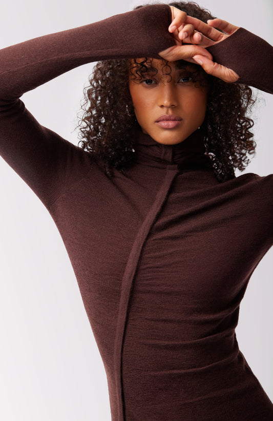 JAQUELYN TISSUE CASHMERE DRESS HOT FUDGE