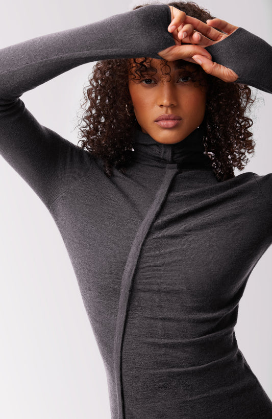 JAQUELYN TISSUE CASHMERE DRESS THUNDER