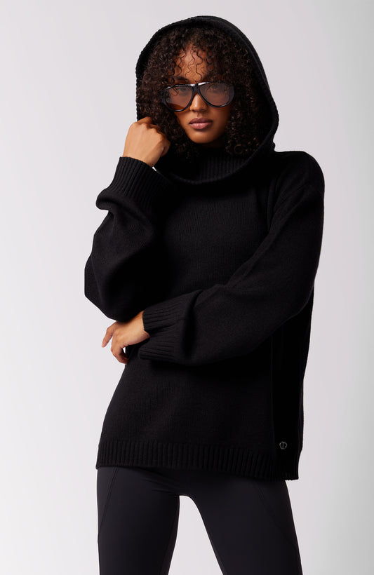 KENDAL CASHMERE PULLOVER HOODIE BLACK