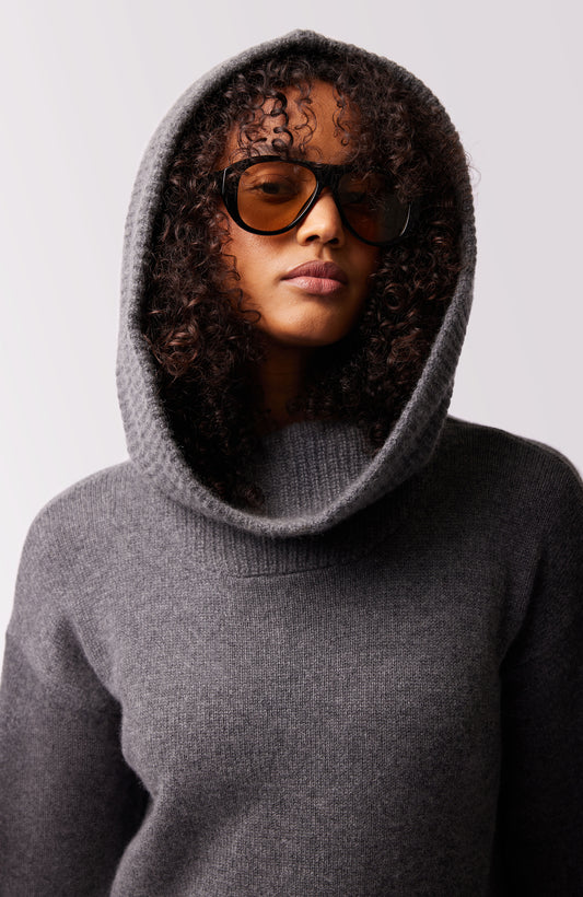 KENDAL CASHMERE PULLOVER HOODIE THUNDER