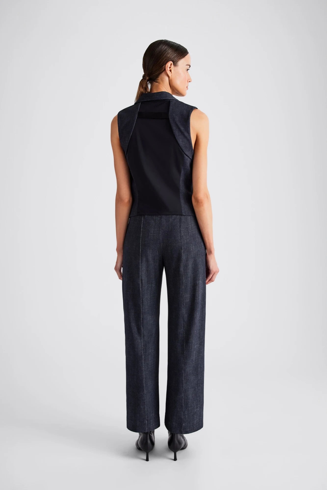 DELARA FAUX DENIM CONTRAST VEST