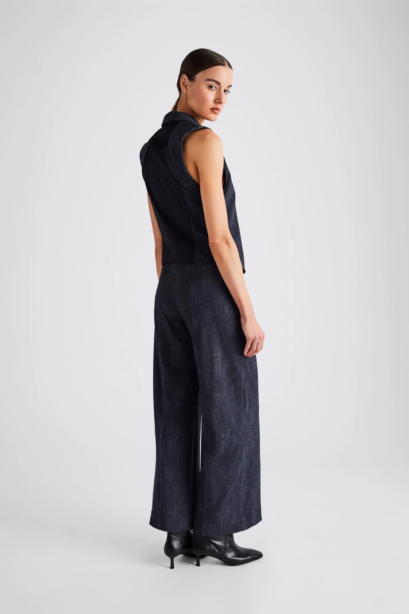 DELARA FAUX DENIM CONTRAST VEST